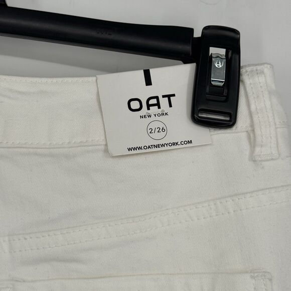 OAT New York Jeans Mid Rise Wide Leg Crop Size 2/26 White Raw Hem NEW - Picture 5 of 6